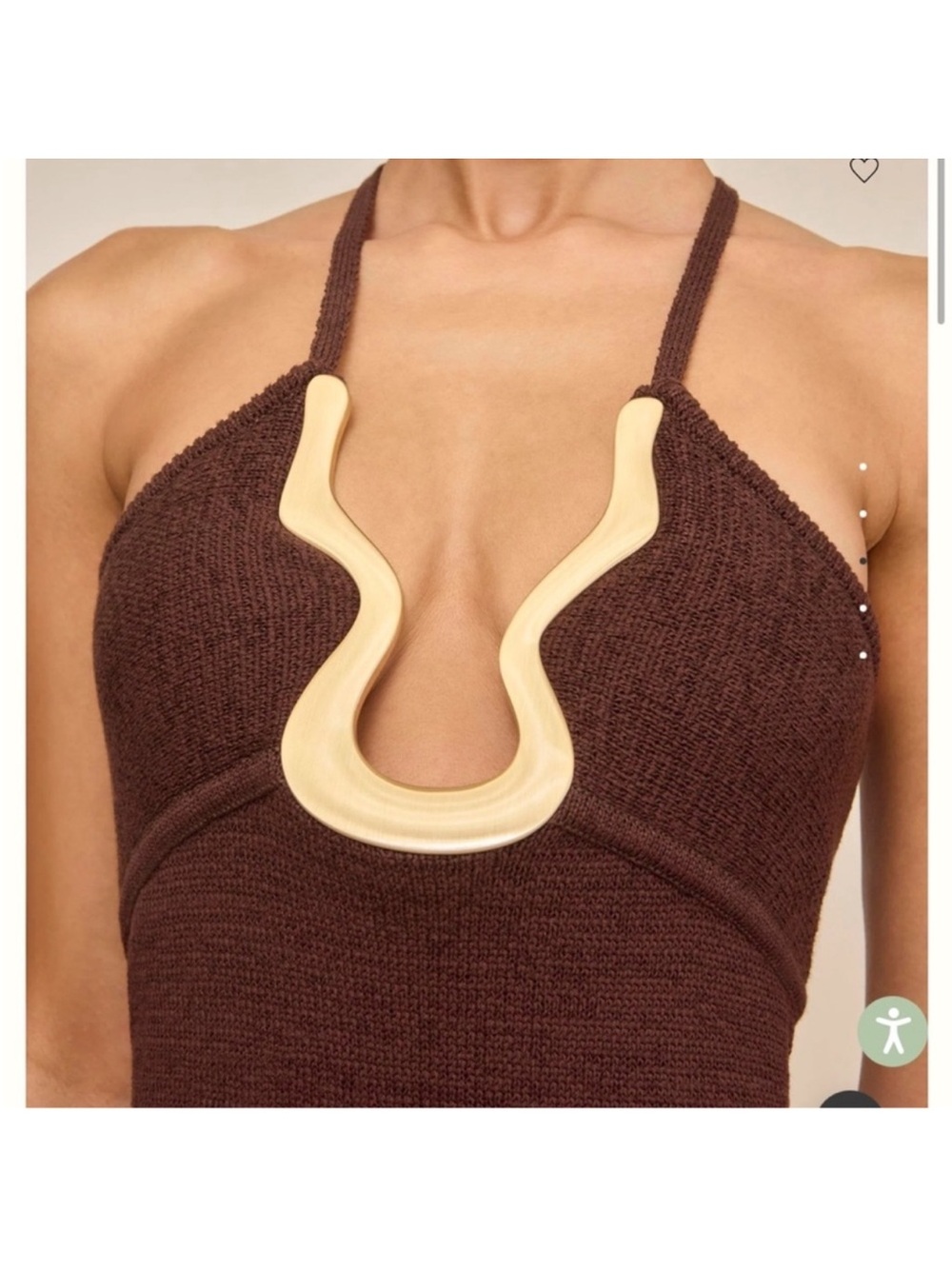 Cult Gaia Valma Halter Brown Dress with Gold Trim - Picture 2 of 11